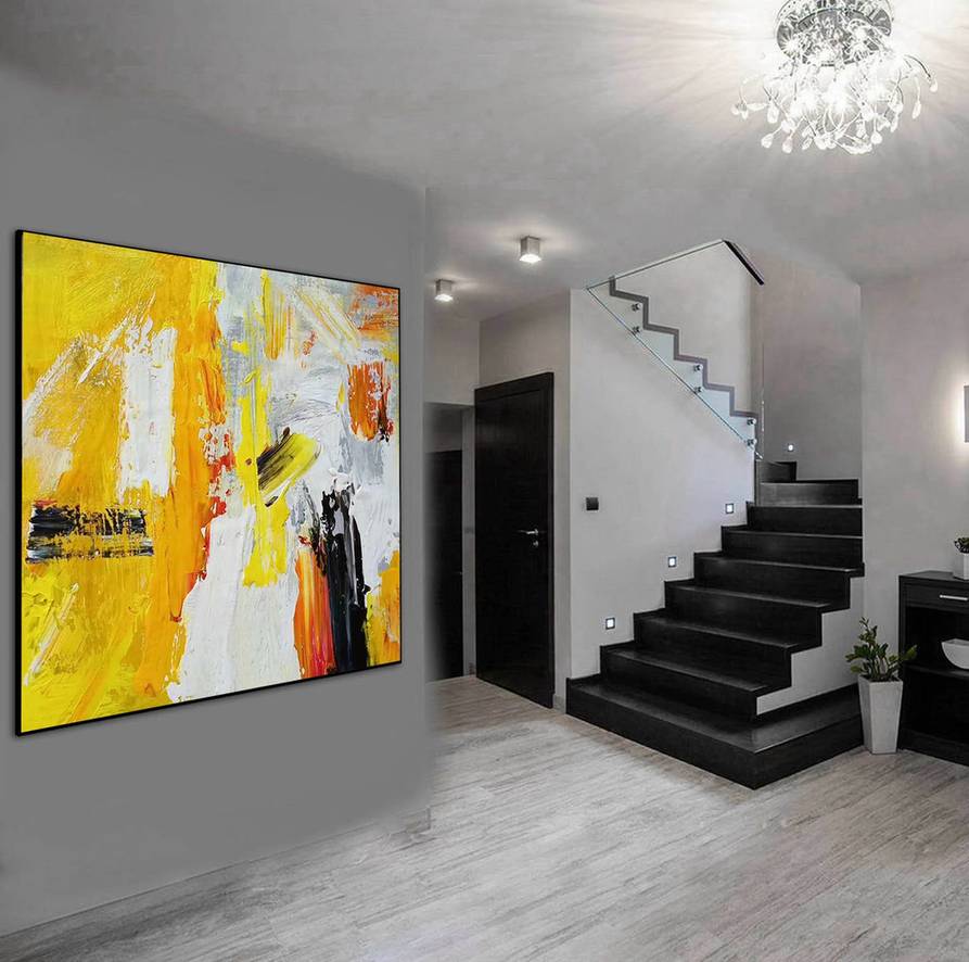 Yellow Abstract Canvas Painting Abstract Canvas Wall Art P9PAR wall art